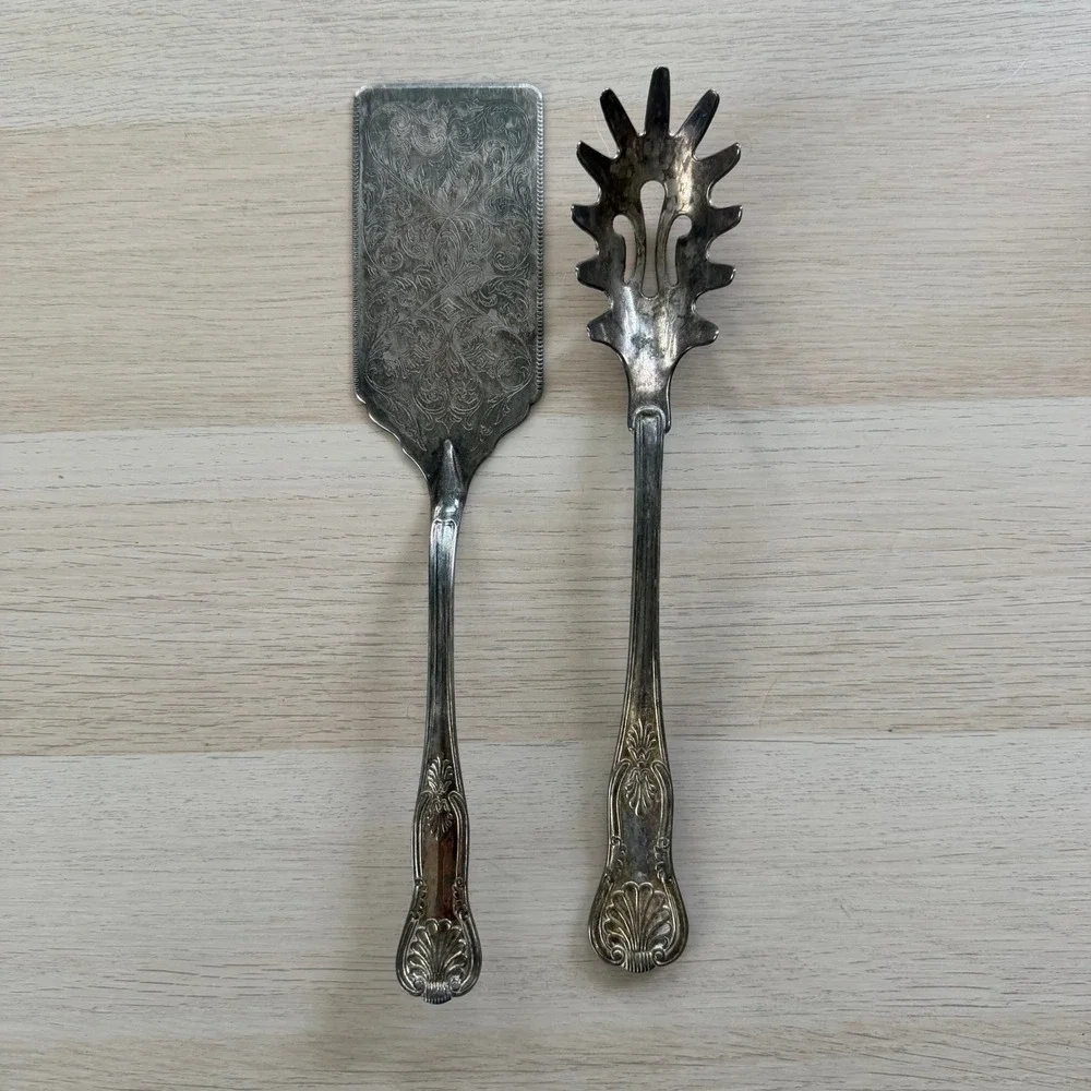 Sheffield Silver Co Silverplate Cake Lifter and Pasta Server Ornate Serving Set